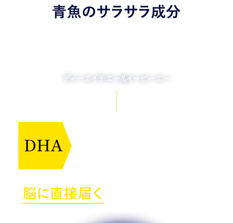青魚のサラサラ成分DHA&EPAディーエイチエー&イーピーエー　DHA記憶力・認知力を助ける　脳に直接届く、希少な成分です。