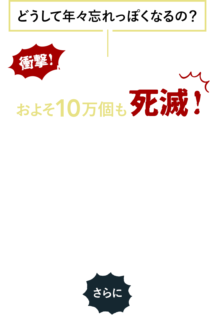 どうして年々忘れっぽくなるの？衝撃！脳細胞は毎日10万個以上死滅！