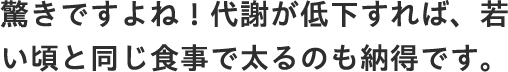 驚きですよね！代謝が低下すれば、若い頃と同じ食事で太るのも納得です。
